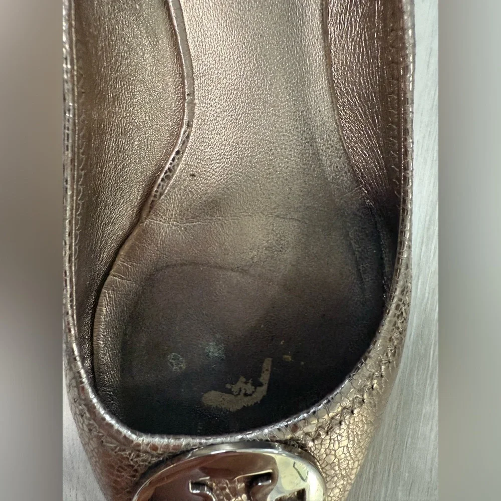 Tory Burch Metallic Bronze Embossed Leather Ballet Flats Women's Size 8M